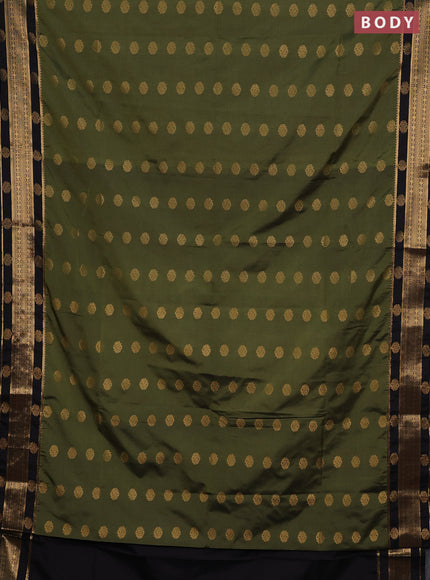 Semi soft silk saree mehendi green and coffee brown with allover zari woven buttas and zari woven border