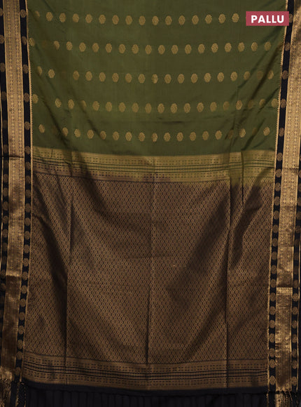 Semi soft silk saree mehendi green and coffee brown with allover zari woven buttas and zari woven border