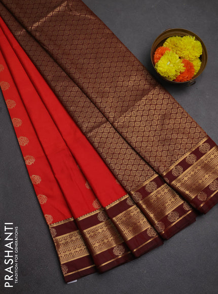 Semi soft silk saree red and deep maroon with allover zari woven buttas and zari woven border