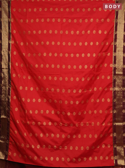 Semi soft silk saree red and deep maroon with allover zari woven buttas and zari woven border
