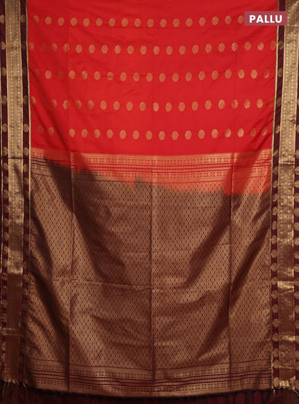 Semi soft silk saree red and deep maroon with allover zari woven buttas and zari woven border