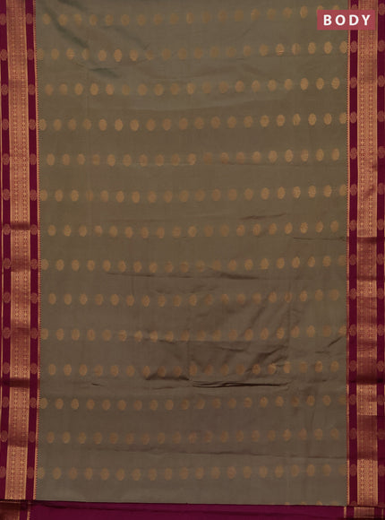 Semi soft silk saree chikku shade and magenta pink with allover zari woven buttas and zari woven border
