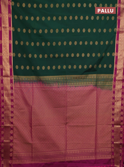 Semi soft silk saree green and magenta pink with allover zari woven buttas and zari woven border