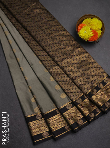 Semi soft silk saree grey  and coffee brown with allover zari woven buttas and zari woven border