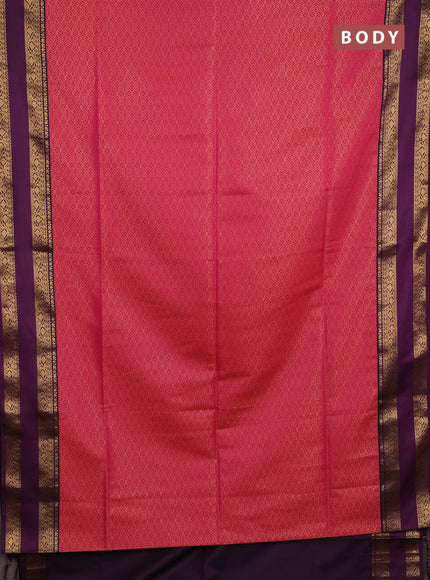 Semi soft silk saree pink and purple with allover zari woven brocade weaves and rettapet zari woven border