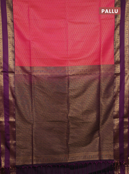 Semi soft silk saree pink and purple with allover zari woven brocade weaves and rettapet zari woven border