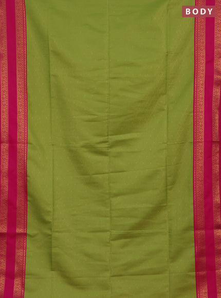Semi soft silk saree light green and pink with allover zari woven brocade weaves and rettapet zari woven border