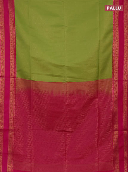 Semi soft silk saree light green and pink with allover zari woven brocade weaves and rettapet zari woven border