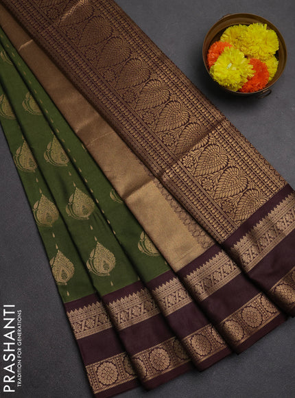 Semi soft silk saree sap green and deep maroon with allover zari woven buttas and rettapet zari woven border