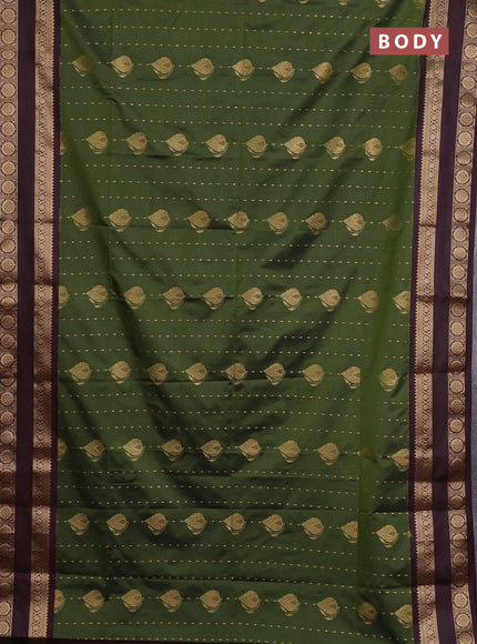 Semi soft silk saree sap green and deep maroon with allover zari woven buttas and rettapet zari woven border