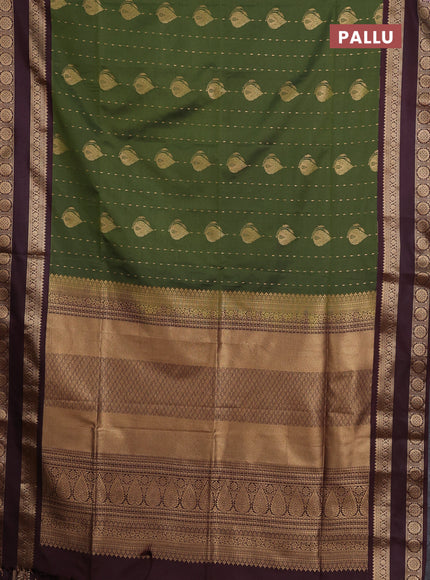 Semi soft silk saree sap green and deep maroon with allover zari woven buttas and rettapet zari woven border