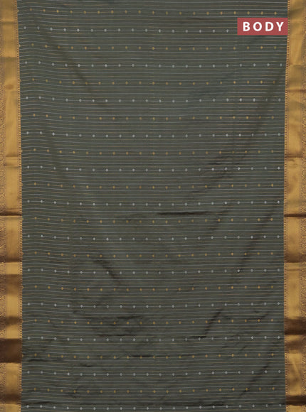 Semi soft silk saree greyish green and grey with allover silver & gold zari weaves and zari woven border