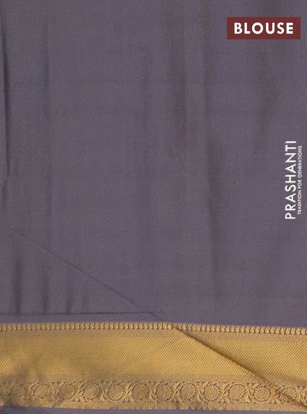 Semi soft silk saree greyish green and grey with allover silver & gold zari weaves and zari woven border