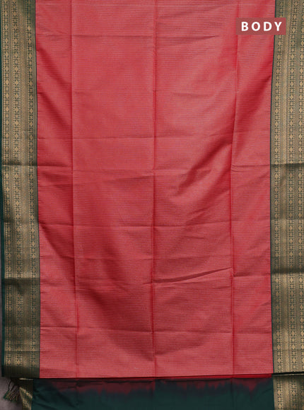 Semi soft silk saree red and bottle green with allover zari weaves and zari woven border