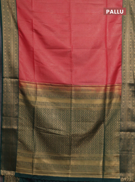 Semi soft silk saree red and bottle green with allover zari weaves and zari woven border