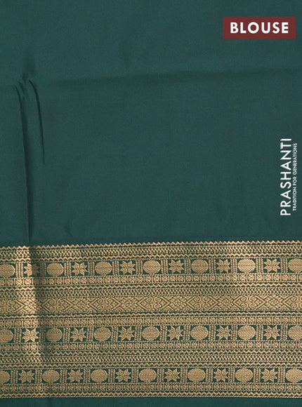 Semi soft silk saree red and bottle green with allover zari weaves and zari woven border