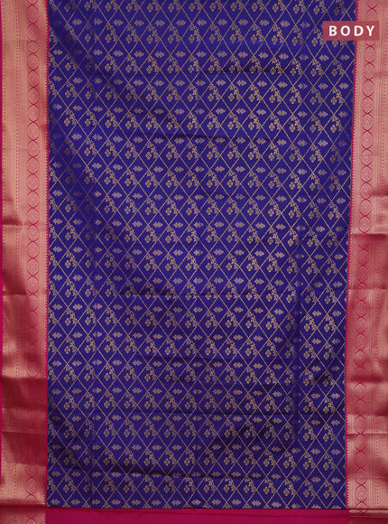 Semi soft silk saree blue and pink with allover zari checks & buttas and zari woven border