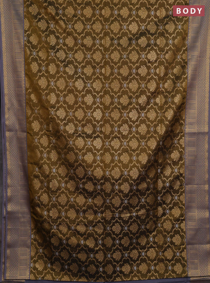 Semi soft silk saree mehendi green and grey with allover zari weaves and zari woven border