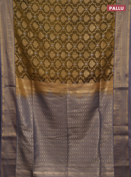 Semi soft silk saree mehendi green and grey with allover zari weaves and zari woven border