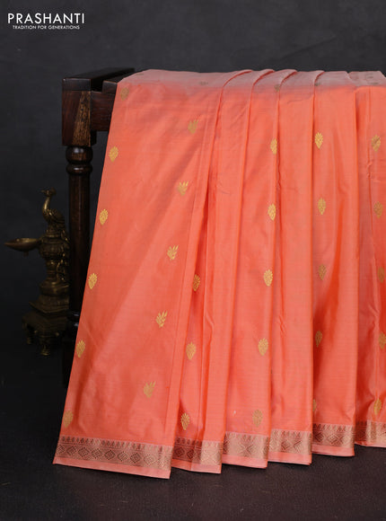 Pure narayanpet silk saree pale orange and violet with allover zari woven buttas and small zari woven border