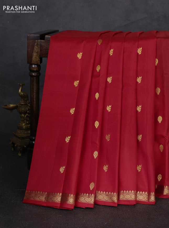 Pure narayanpet silk saree red and green with allover zari woven buttas and small zari woven border