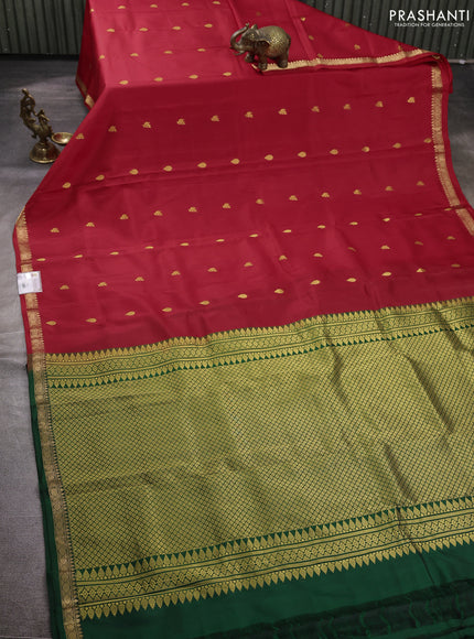 Pure narayanpet silk saree red and green with allover zari woven buttas and small zari woven border