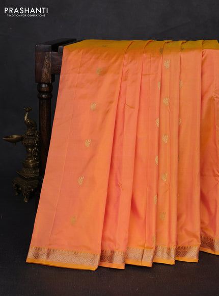 Pure narayanpet silk saree peach orange and purple with allover zari woven buttas and small zari woven border