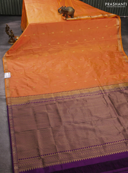 Pure narayanpet silk saree peach orange and purple with allover zari woven buttas and small zari woven border
