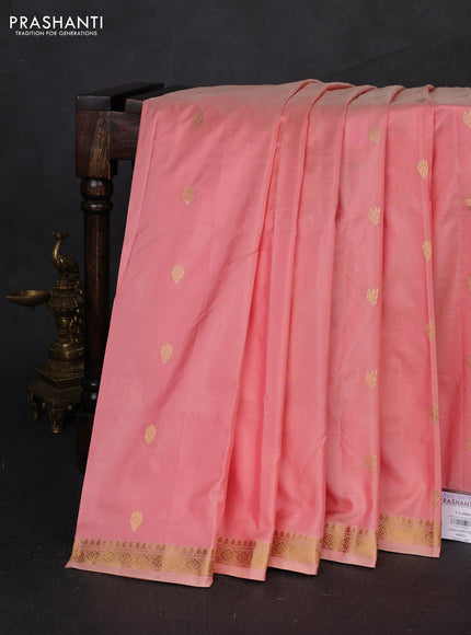 Pure narayanpet silk saree peach pink and purple with allover zari woven buttas and small zari woven border