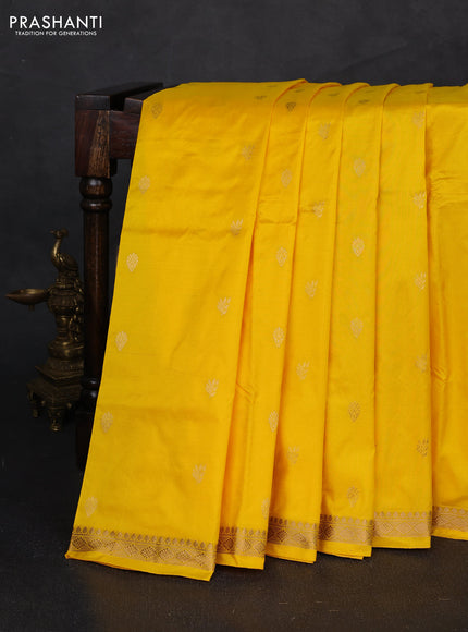 Pure narayanpet silk saree yellow and violet with zarri woven buttas and small zari woven border
