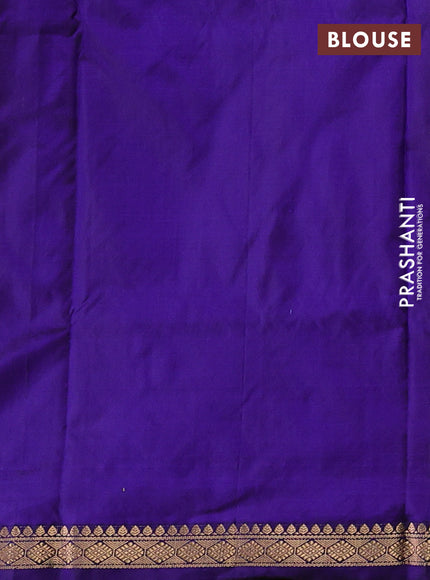 Pure narayanpet silk saree yellow and violet with zarri woven buttas and small zari woven border