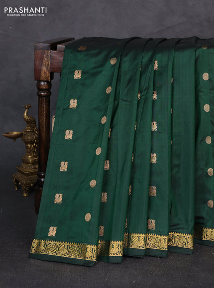 Pure narayanpet silk saree bottle green and red with allover zari woven buttas and small zari woven border