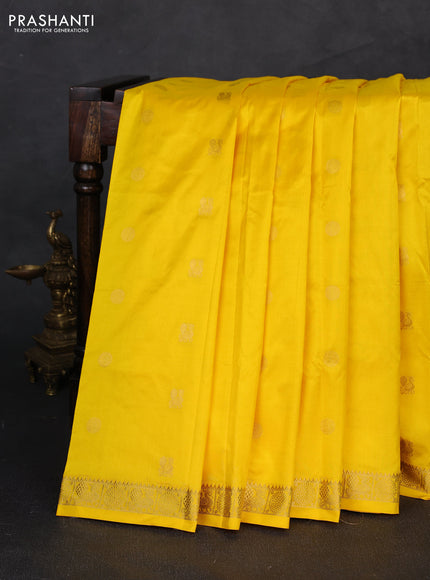 Pure narayanpet silk saree yellow and red with allover zari woven buttas and small zari woven border