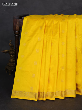 Pure narayanpet silk saree yellow and red with allover zari woven buttas and small zari woven border