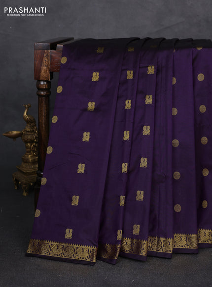 Pure narayanpet silk saree deep purple and red with allover zari woven buttas and small zari woven border