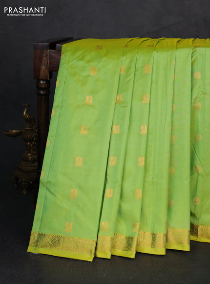 Pure narayanpet silk saree fluorescent green and red with allover zari woven buttas and small zari woven border