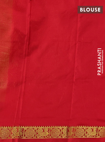 Pure narayanpet silk saree fluorescent green and red with allover zari woven buttas and small zari woven border