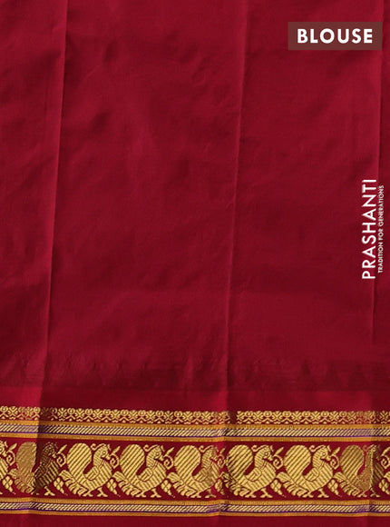 Pure narayanpet silk saree bottle green and maroon with allover zari woven buttas and temple design zari woven border