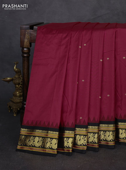 Pure narayanpet silk saree red and black with allover zari woven buttas and temple design zari woven border