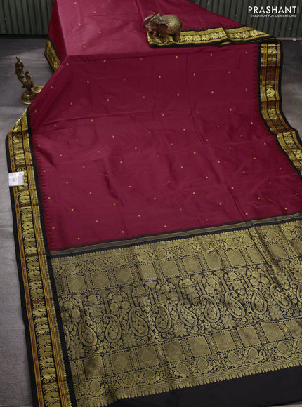 Pure narayanpet silk saree red and black with allover zari woven buttas and temple design zari woven border