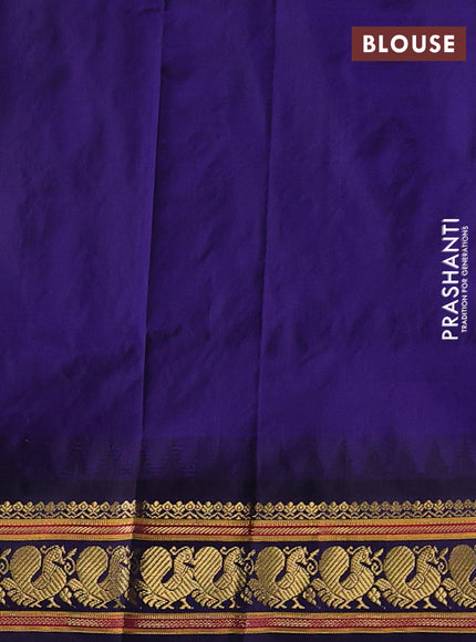 Pure narayanpet silk saree teal green and navy blue with allover zari woven buttas and temple design zari woven border