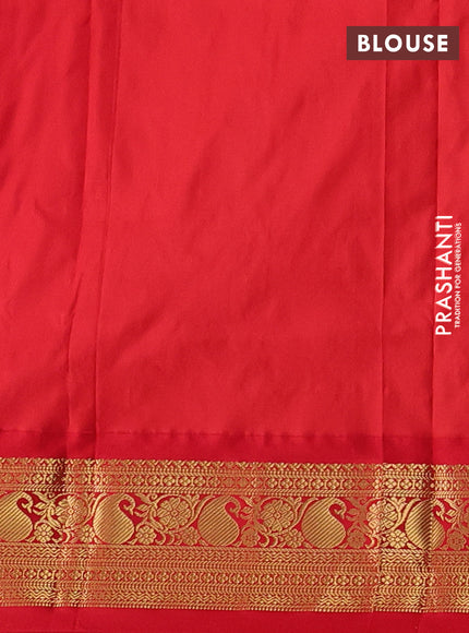 Pure narayanpet silk saree mango yellow and red with allover zari woven buttas and zari woven korvai border