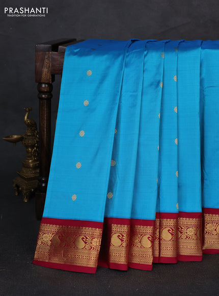 Pure narayanpet silk saree cs blue and maroon with allover zari woven buttas and zari woven korvai border