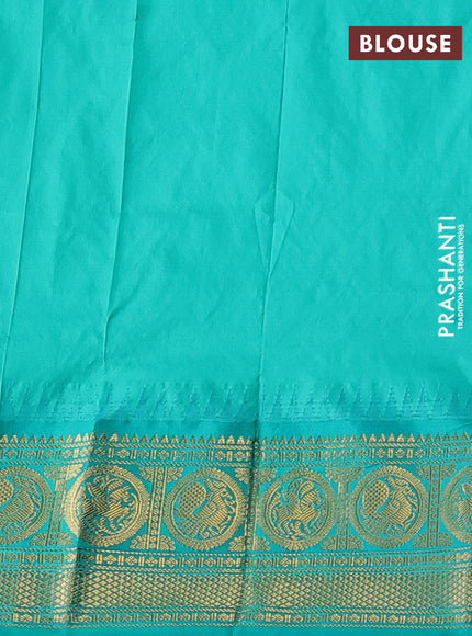 Pure narayanpet silk saree cream and teal green with allover zari woven buttas and temple design zari woven border