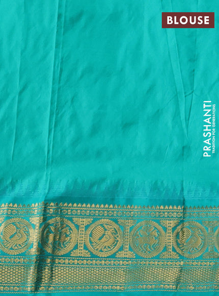 Pure narayanpet silk saree deep purple and teal green with zari woven buttas and temple design zari woven border