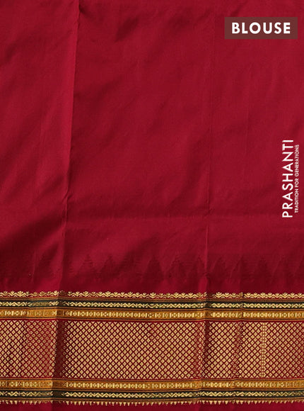 Pure narayanpet silk saree light green and maroon with zari woven buttas and temple design zari woven border