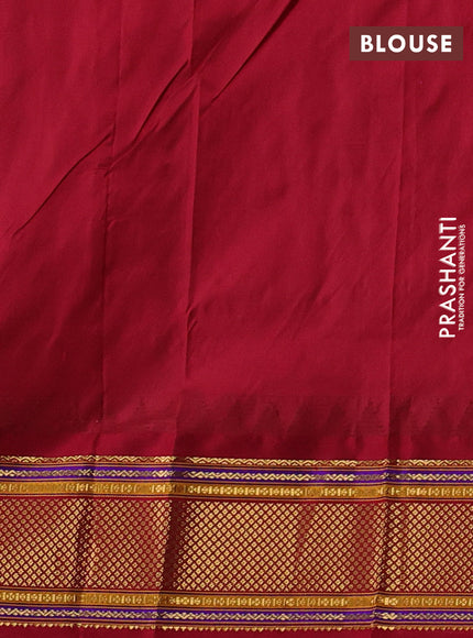 Pure narayanpet silk saree cream and maroon with zari woven buttas and temple design zari woven border