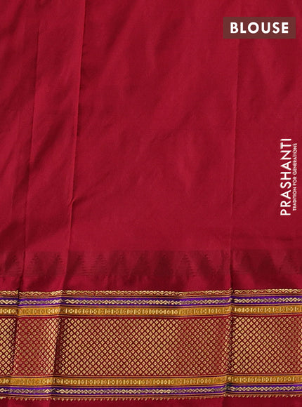 Pure narayanpet silk saree teal green and maroon with zari woven buttas and temple design zari woven border