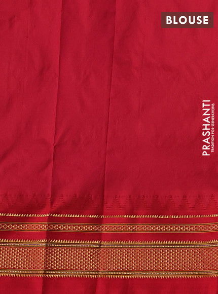Pure narayanpet silk saree green and red with zari woven buttas and temple design zari woven border