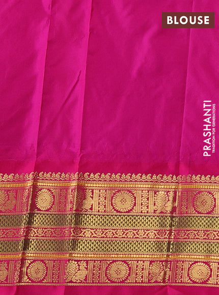 Pure narayanpet silk saree mango yellow and pink with allover zari woven buttas and temple design long zari woven border